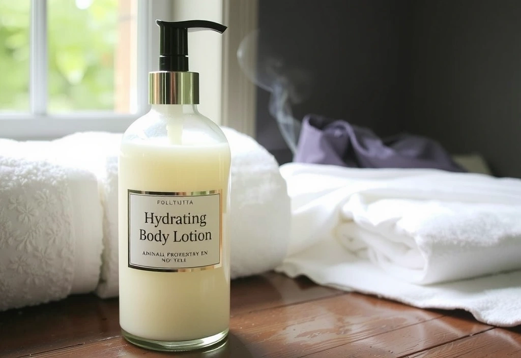 Hydrating Body Lotion bottle with a spa-like setting