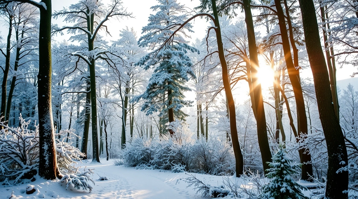 Winter forest scene with snow and warm light, symbolizing a winter sale